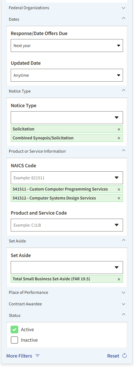 SAM.gov Automated Search Settings